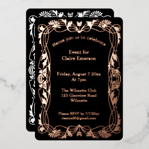 Art Nouveau Gold Foil Invitation   Elegant Vintage