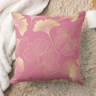 Art Nouveau Gold Ginkgo Leaf Blush Pattern Cushion