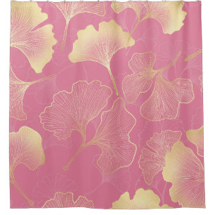Art Nouveau Gold Ginkgo Leaf Blush Pattern Shower Curtain
