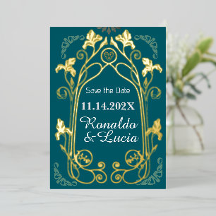 Art Nouveau Gold Green Botanical Save the Date