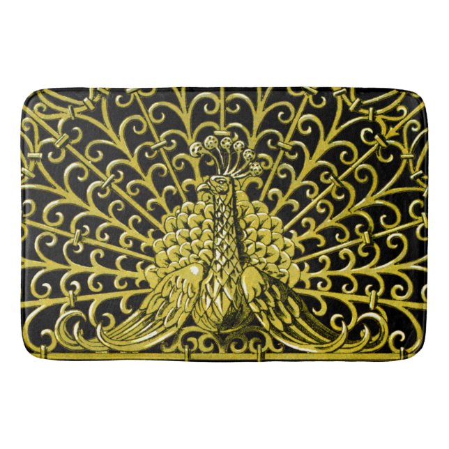 Art Nouveau Gold Peacock Bath Mat (Front)