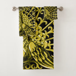 Art Nouveau Gold Peacock Bath Towel Set