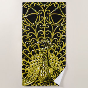 Art Nouveau Gold Peacock Beach Towel