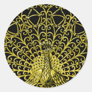 Art Nouveau Gold Peacock Classic Round Sticker