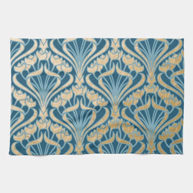 Art nouveau,gold,teal,pattern,damask,Victorian,bel Tea Towel (Horizontal)