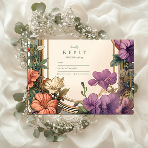 Art Nouveau Golden Arch Floral Wedding RSVP Card