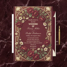 Art Nouveau Golden Burgundy Roses Elegant Wedding 