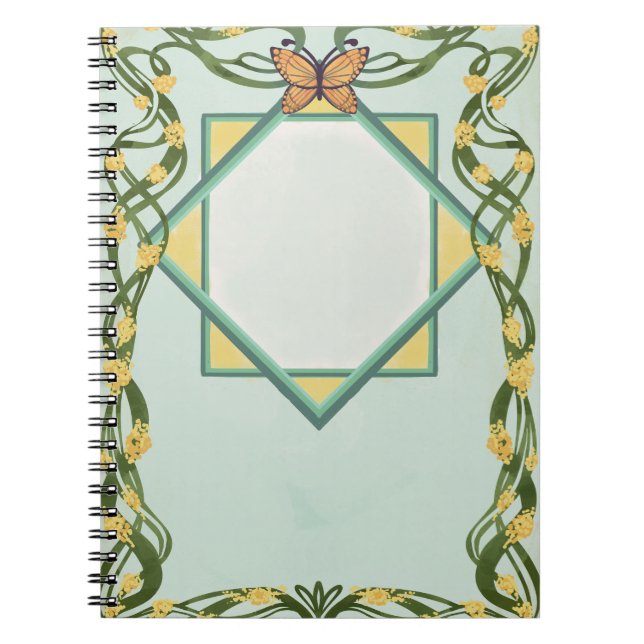 Art Nouveau Golden Mimosa Spiral Notebook (Front)