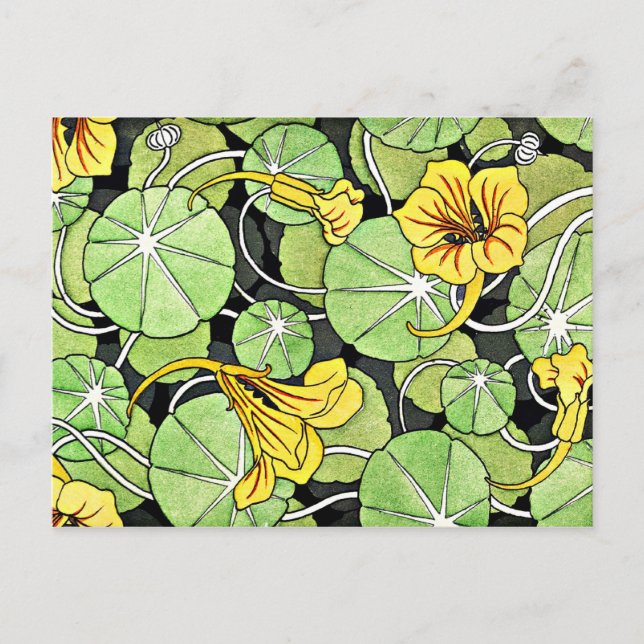 Art Nouveau Golden Yellow Nasturtium pattern Postcard (Front)