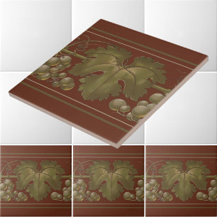 Art Nouveau Grapes on Grapevine Frieze Pattern Tile