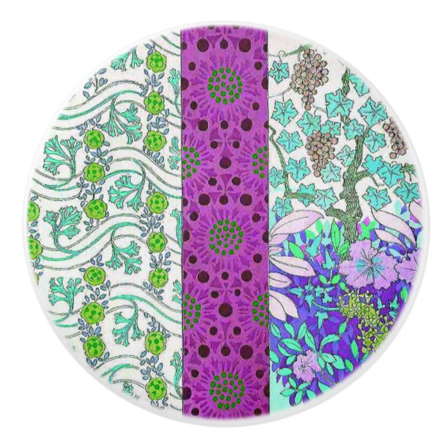 Art nouveau Grapevine floral vintage Ceramic Knob (Front)