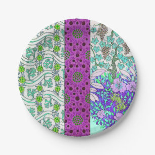 Art nouveau Grapevine floral vintage purple teal Paper Plate