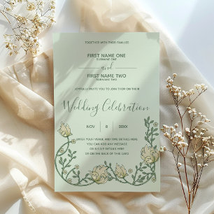 Art nouveau green and cream wedding invitation