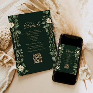 Art Nouveau Green and Gold Wedding QR Details Enclosure Card