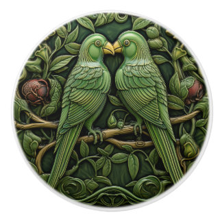 Art Nouveau Green Birds Antique Inspired Nature Ceramic Knob