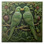 Art Nouveau Green Birds Antique Inspired Nature Tile<br><div class="desc">A charming piece of art that takes you back to the elegant past with its Art Nouveau style inspired design. This unique wall tile features a delightful arrangement of green birds, drawing inspiration from antique aesthetics. The birds' intricate details and graceful posture capture the essence of the Art Nouveau era,...</div>