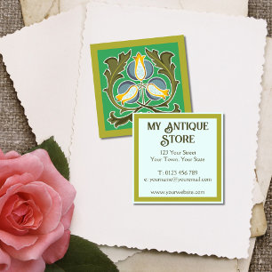 Art Nouveau Green Blue Square Business Card