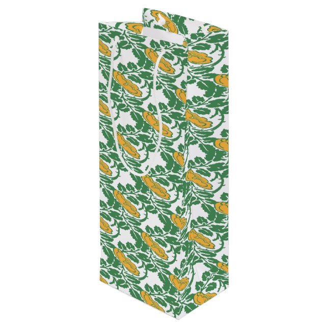 Art Nouveau Green Buttercup floral wallpaper Wine Gift Bag (Back Angled)