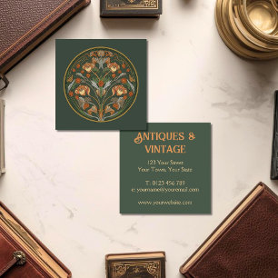 Art Nouveau Green Cream Square Business Card