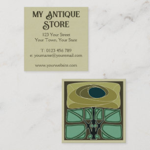 Art Nouveau Green Cream Square Business Card