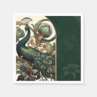 Art Nouveau Green Emerald Vintage Peacock Wedding