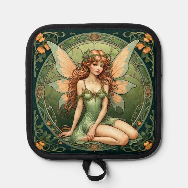 Art Nouveau Green Fairy Pot Holder (Front)