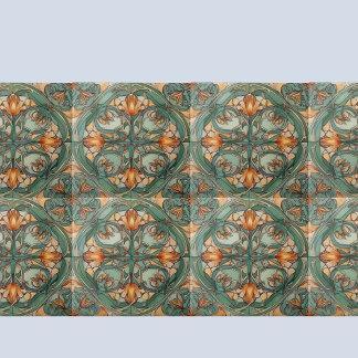 Art Nouveau Green Floral Motif Tile