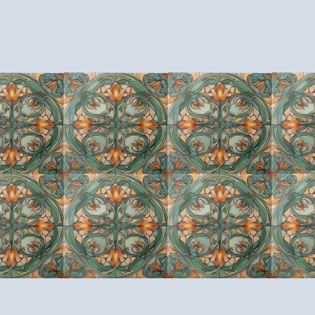 Art Nouveau Green Floral Motif Tile (Creator Uploaded)