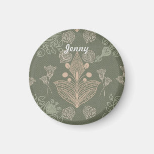 Art Nouveau Green Floral Personalised Magnet