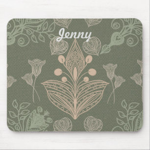 Art Nouveau Green Floral Personalised Mouse Pad