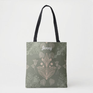 Art Nouveau Green Floral Personalised Tote Bag