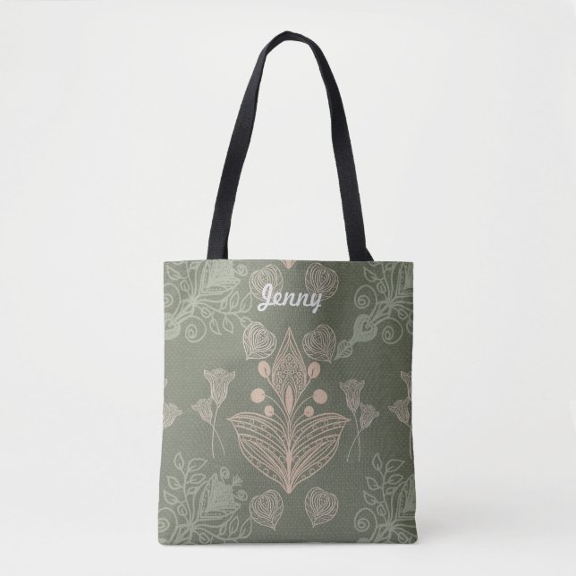 Art Nouveau Green Floral Personalised  Tote Bag (Front)