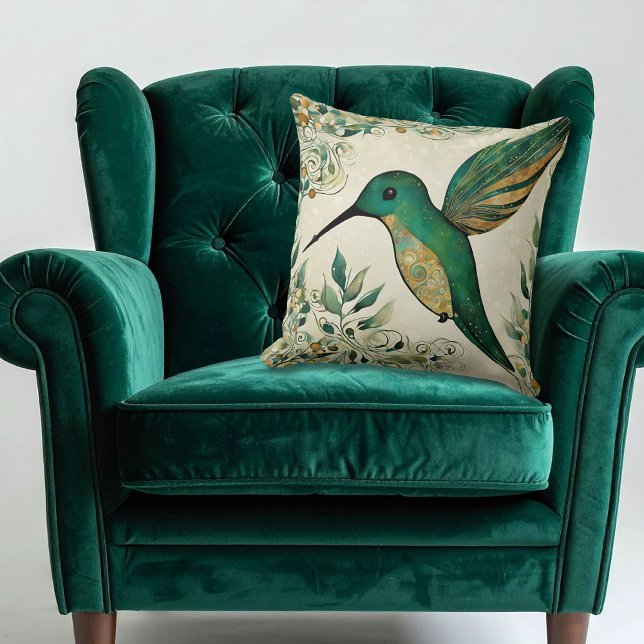 Art Nouveau Green Hummingbird Cushion (Creator Uploaded)