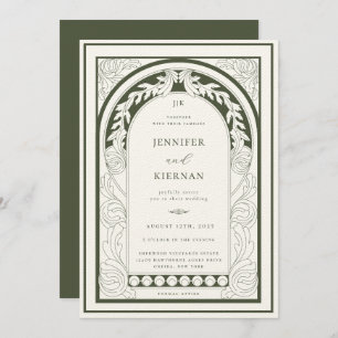 Art Nouveau Greenery Arch Wedding Invitation