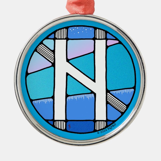 Art Nouveau Hagalaz Rune of Transformation Metal Tree Decoration (Front)