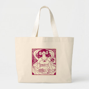 Art Nouveau Harvest Lady Large Tote Bag