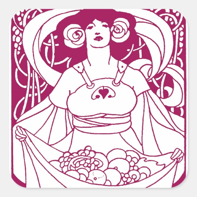 Art Nouveau Harvest Lady Square Sticker (Front)