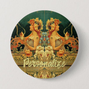 Art nouveau hot chocolate floral advertisement  7.5 cm round badge