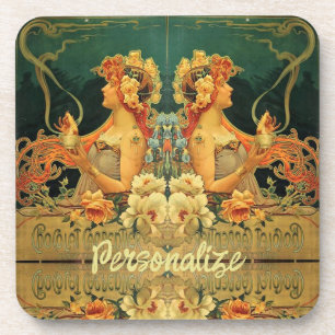 Art nouveau hot chocolate floral advertisement   coaster