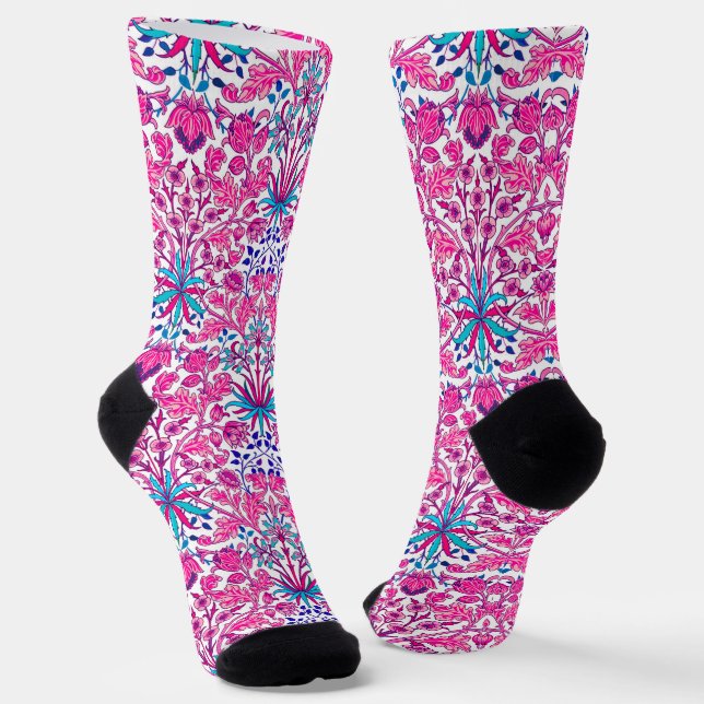 Art Nouveau Hyacinth Print, Fuchsia Pink Socks (Angled)