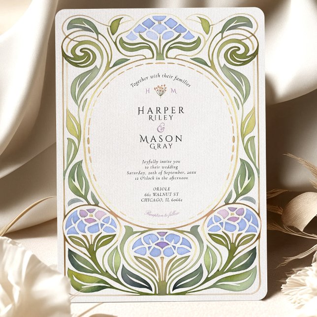 Art Nouveau Hydrangea Floral Wedding Invitation (Creator Uploaded)