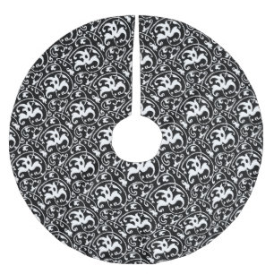 Art Nouveau Ikat - Black and White Brushed Polyester Tree Skirt
