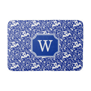 Art Nouveau Ikat - Cobalt Blue and White Bath Mat