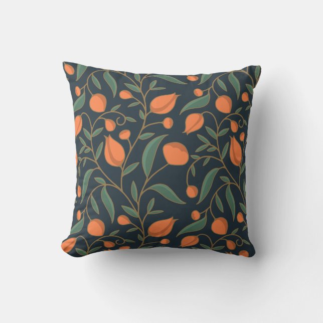 Art Nouveau inspired Elegant Orange Vining Floral  Cushion (Front)