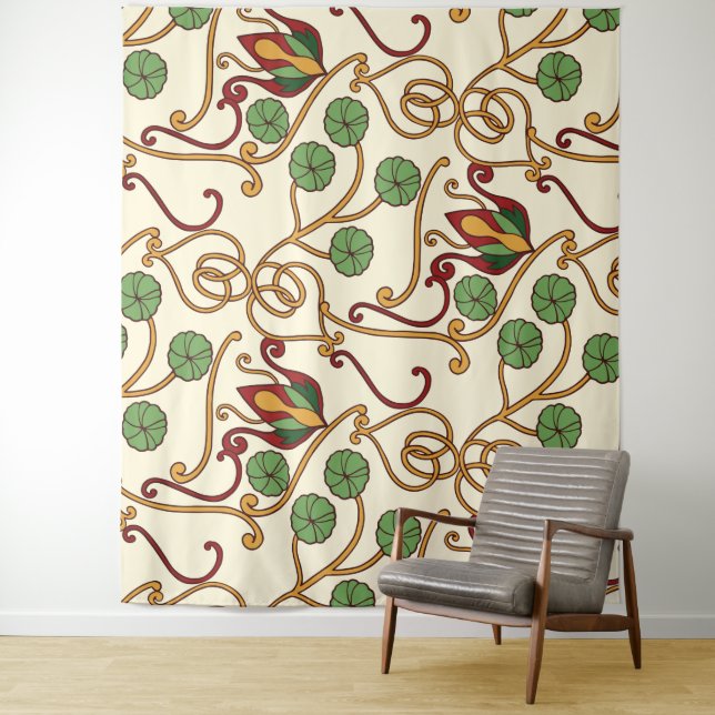 Art Nouveau-inspired floral design Tapestry (In Situ)