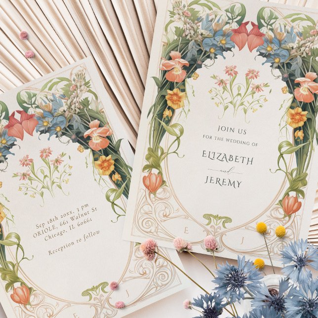 Art Nouveau Inspired Floral Symphony Wedding Invitation (Creator Uploaded)