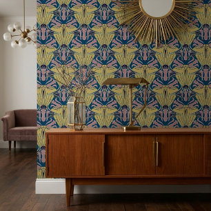 Art Nouveau Inspired Modern Floral Pattern Blue Wallpaper
