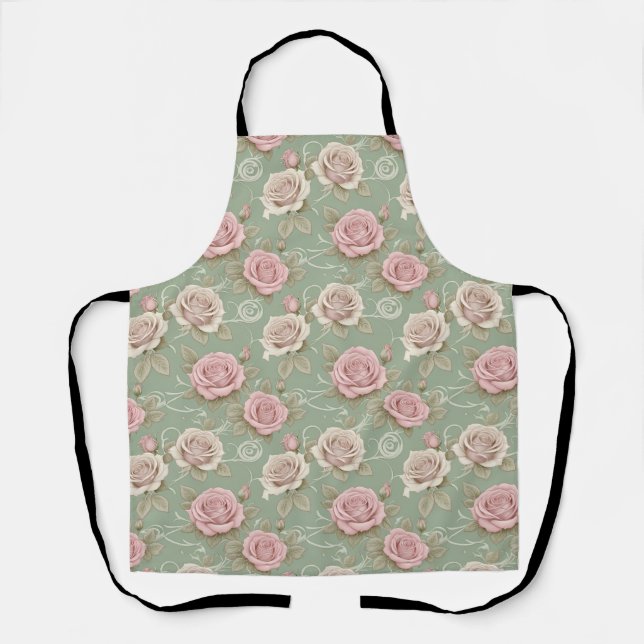 Art Nouveau Inspired Roses In Shades Of Dusty Pink Apron (Front)