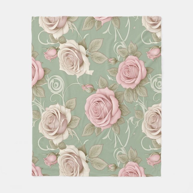 Art Nouveau Inspired Roses In Shades Of Dusty Pink Fleece Blanket (Front)
