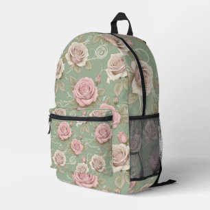 Art Nouveau Inspired Roses In Shades Of Dusty Pink Printed Backpack